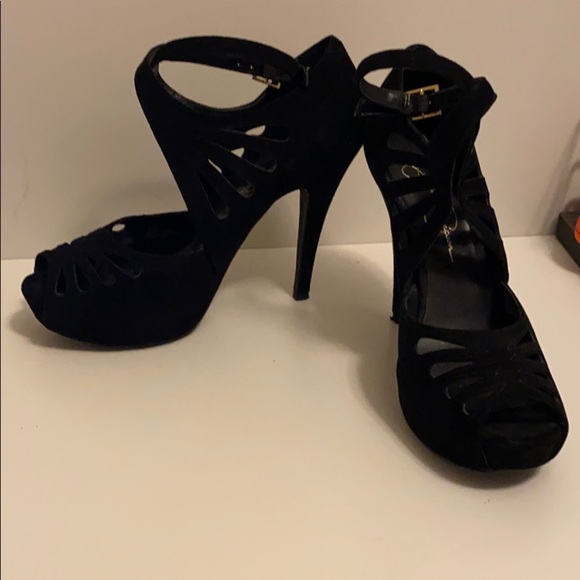 Jessica Simpson “Amona” Strappy Black Suede Heels - Picture 1 of 7